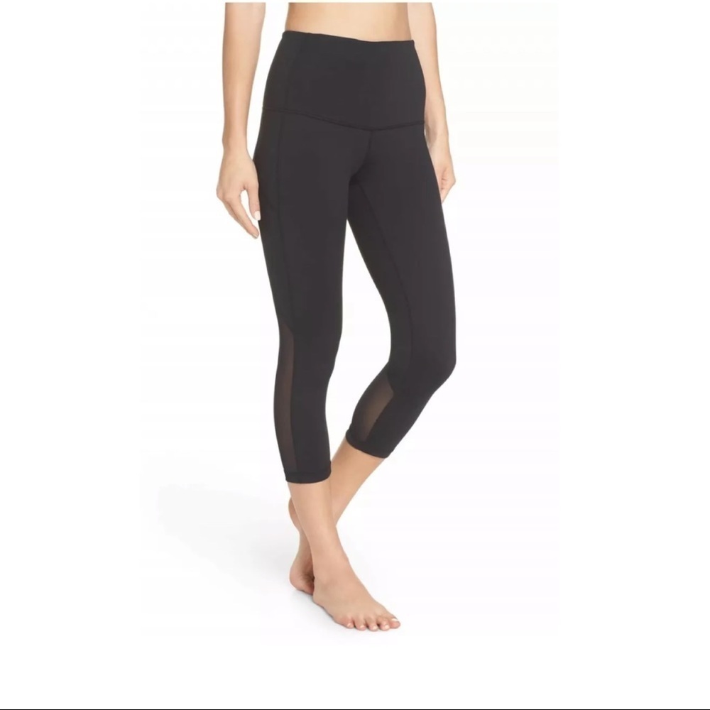 Zella Women's Size XS Meditate High Waist Crop Leggings Black Mesh Moisture-Wick